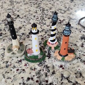Assorted Lighthouse Resin Figurines - White, Black, Orange, Brown Mini Apx 6 In